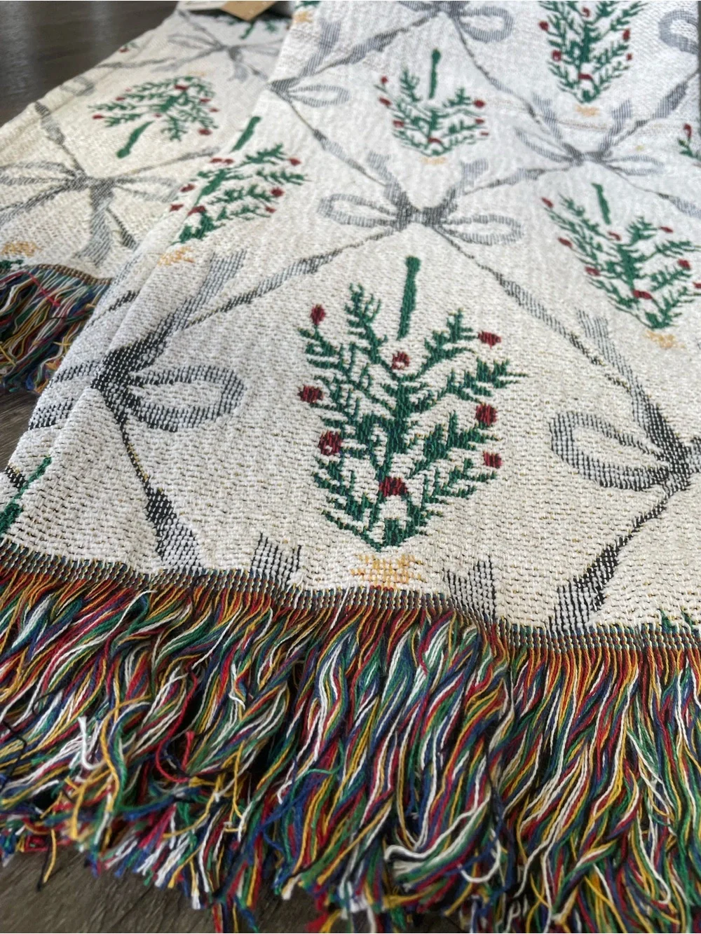 Reversible Jacquard Throw Holiday Blanket 50x70 Christmas Tree With Fringe NEW